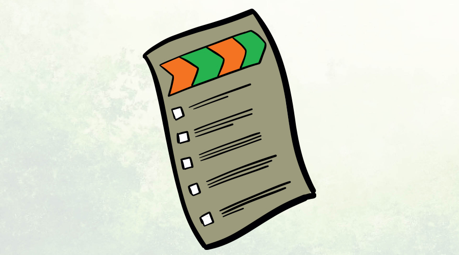 Grafisk tegning af brunt papir med pile, der peger fremad